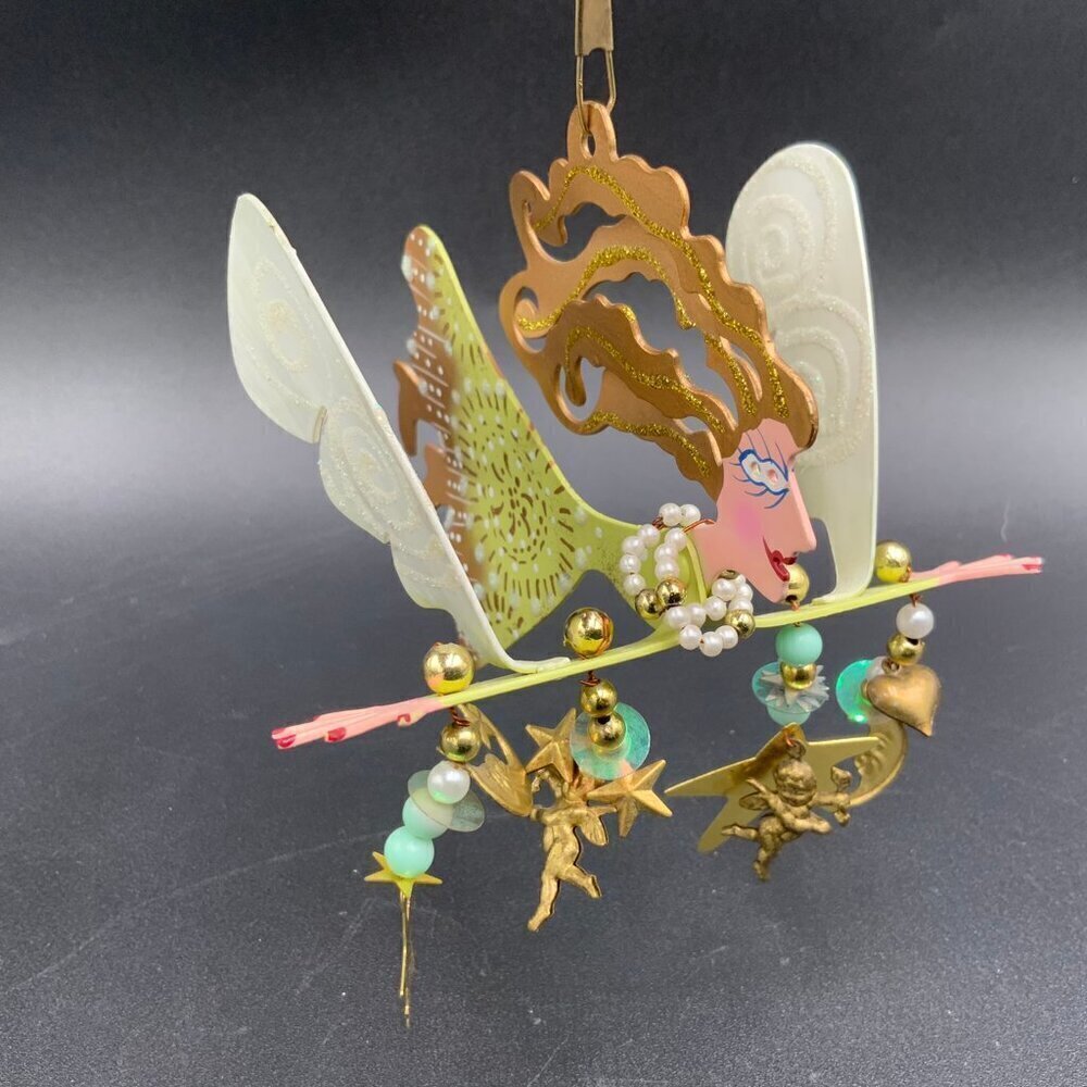 Vintage Signed Karen Rossi for Silvestri Angel in Flight w/Cherubs Ornament - Picture 2 of 9